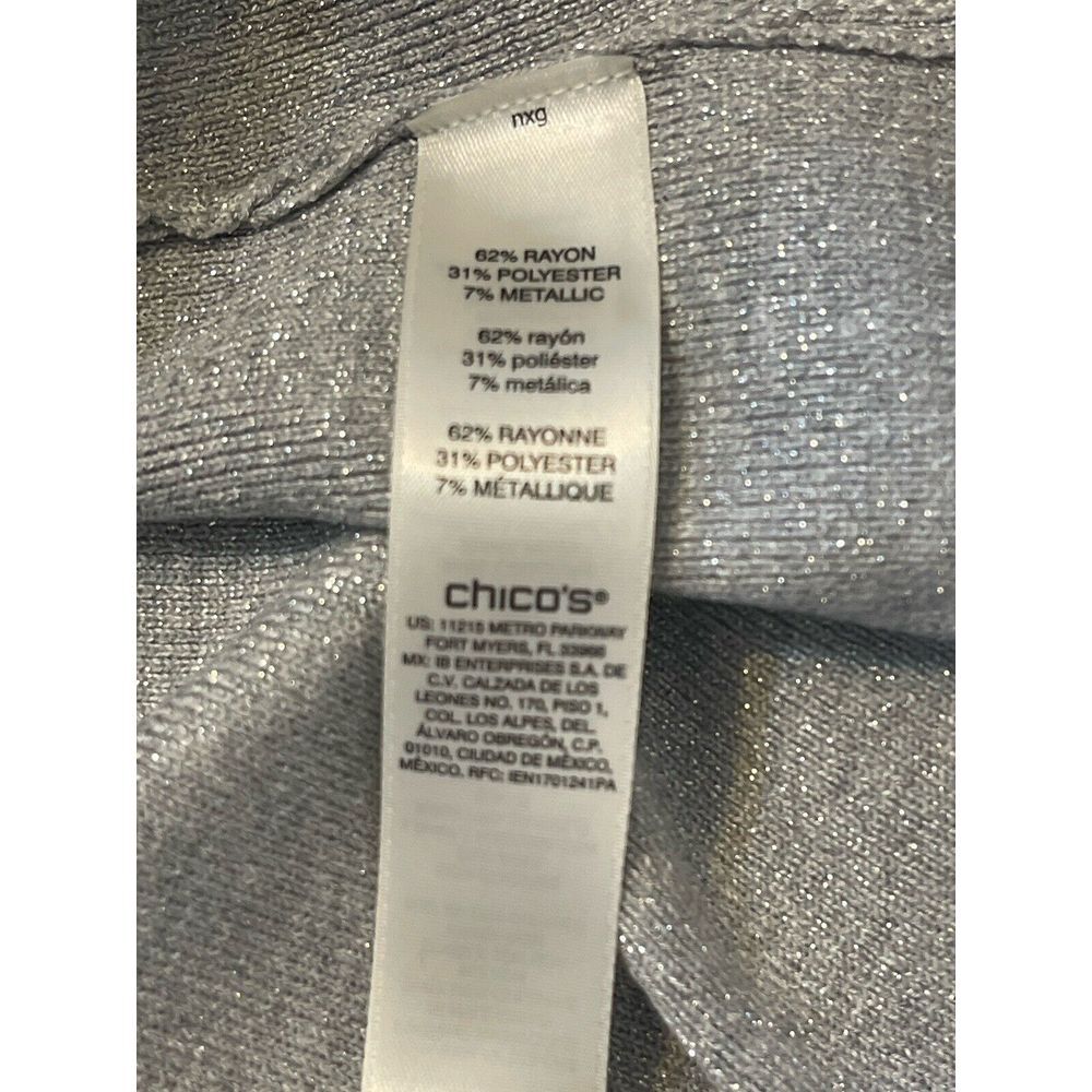 Chicos Sparkle Boat Nk Side Tie Pullover Silver Lurex Heather Size 3/XL 16 NWT - Picture 5 of 8